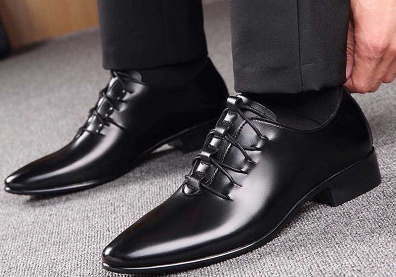 Black Breathable Men's Business Casual Leather Shoes - PratSN
