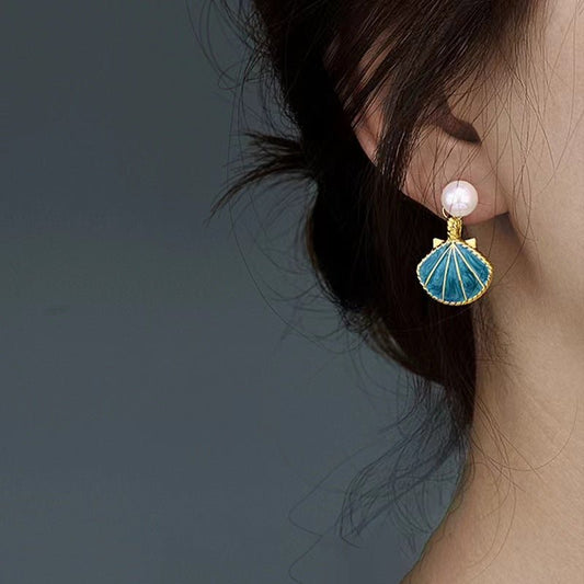 Blue Two Wearing Methods Shell Pearl Earrings - PratSN
