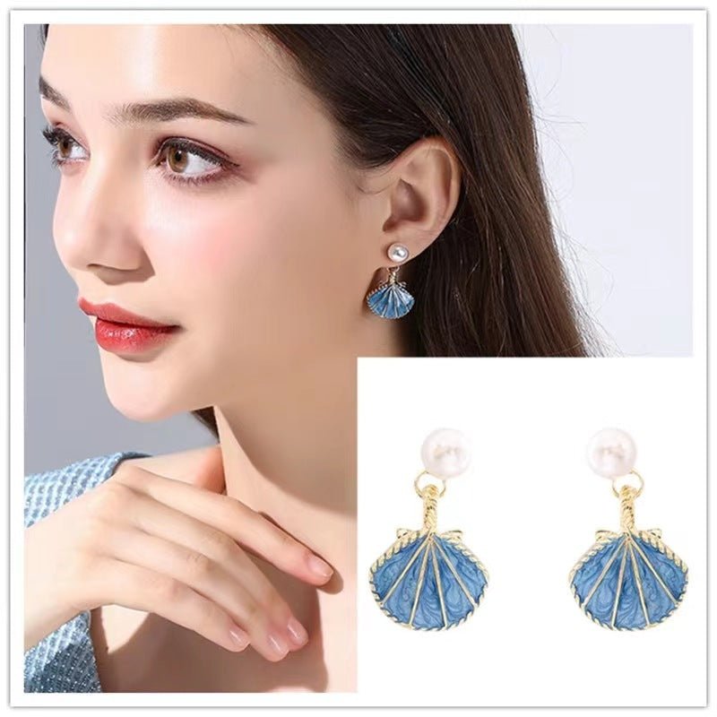 Blue Two Wearing Methods Shell Pearl Earrings - PratSN