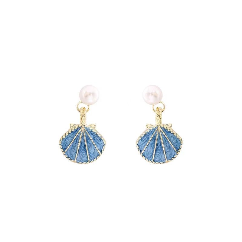 Blue Two Wearing Methods Shell Pearl Earrings - PratSN
