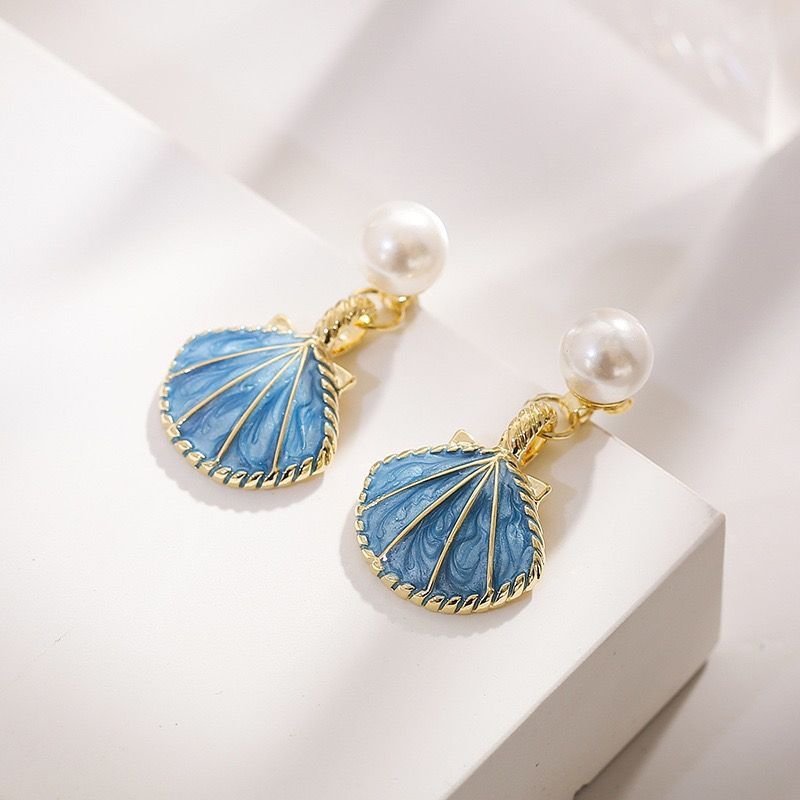 Blue Two Wearing Methods Shell Pearl Earrings - PratSN