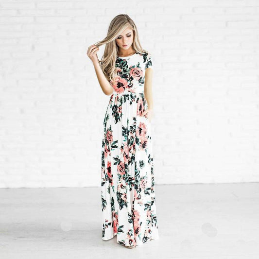 Boho Beach Maxi - Dress Vestidos Floral - Print Evening - Party Female White Plus - Size Women Summer - PratSN