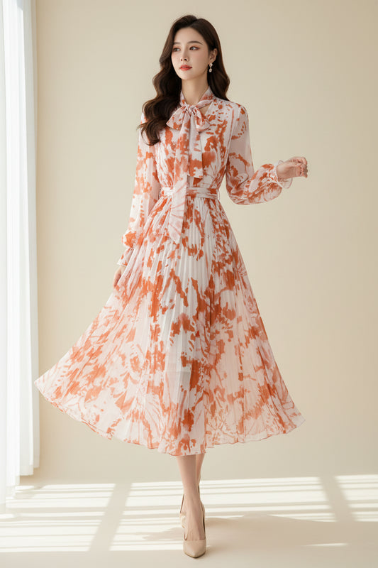 Boutique Wholesale 2025 Summer New French Elegant Style Lace up Bow Neck Loose Chiffon Women's Dress - PratSN