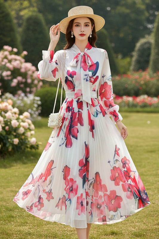 Boutique Wholesale 2025 Summer New French Elegant Style Lace up Bow Neck Loose Chiffon Women's Dress - PratSN