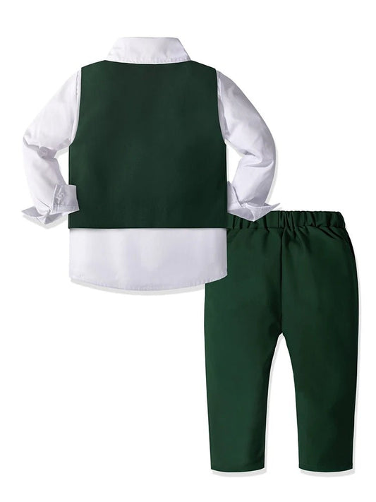 Boy Suit Dress Clothes Toddler Boy Formal Dresswear Set with Vest+Shirt+Pants+Bowtie Kids Back To School Outfits - PratSN