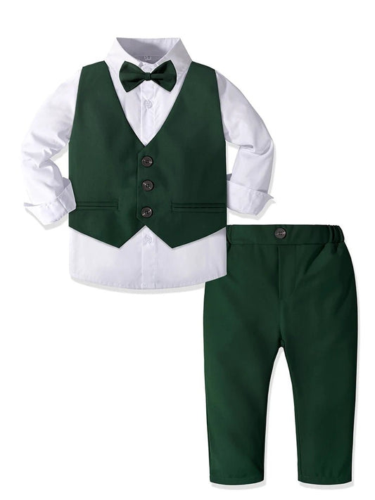 Boy Suit Dress Clothes Toddler Boy Formal Dresswear Set with Vest+Shirt+Pants+Bowtie Kids Back To School Outfits - PratSN