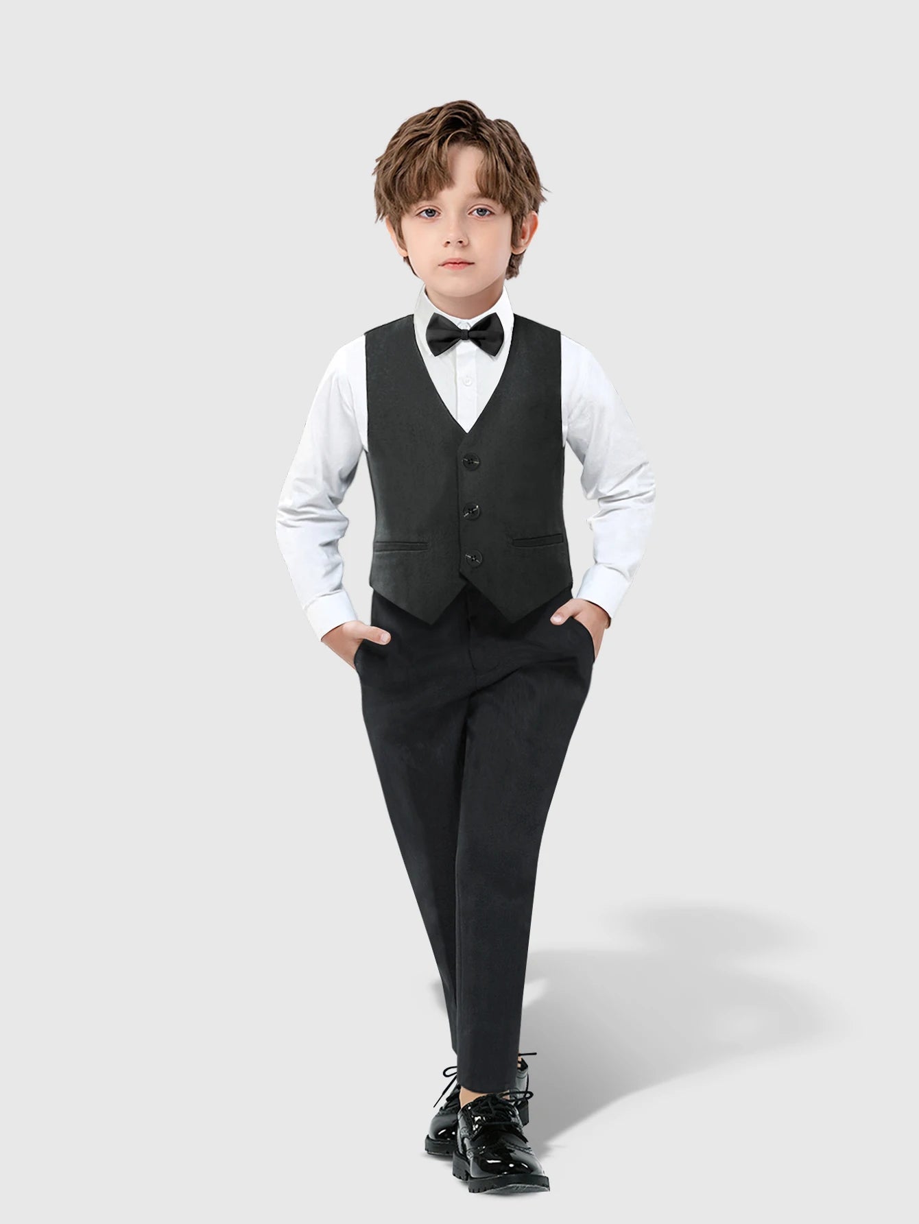 Boy Suit Dress Clothes Toddler Boy Formal Dresswear Set with Vest+Shirt+Pants+Bowtie Kids Back To School Outfits - PratSN