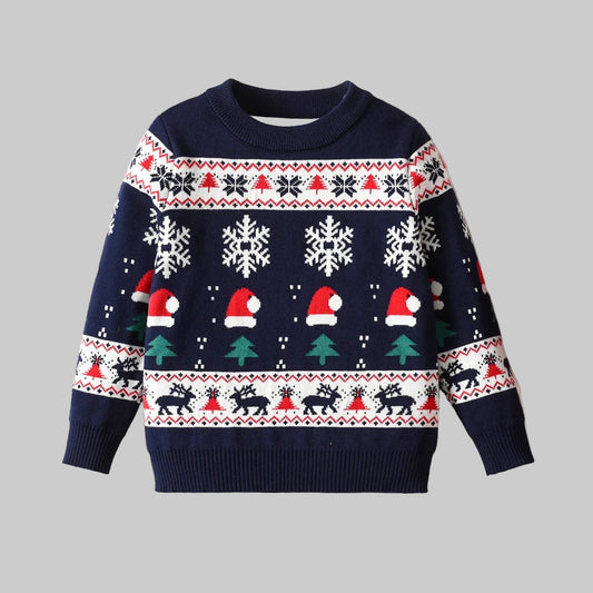 Boys and girls Christmas hats, snowflake reindeer sweaters, pullovers suitable for parties, leisure, spring, autumn, winter - PratSN
