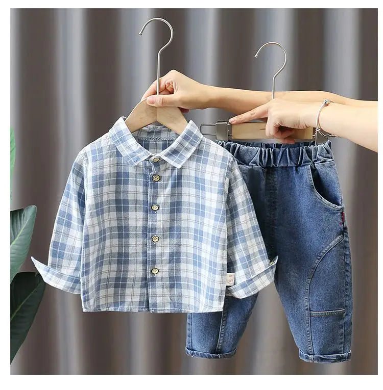 Boys' Baby Autumn Suit 2024 New Children's Fashionable Clothes Spring and Autumn Vest Shirt Jeans 3 Piece Set - PratSN