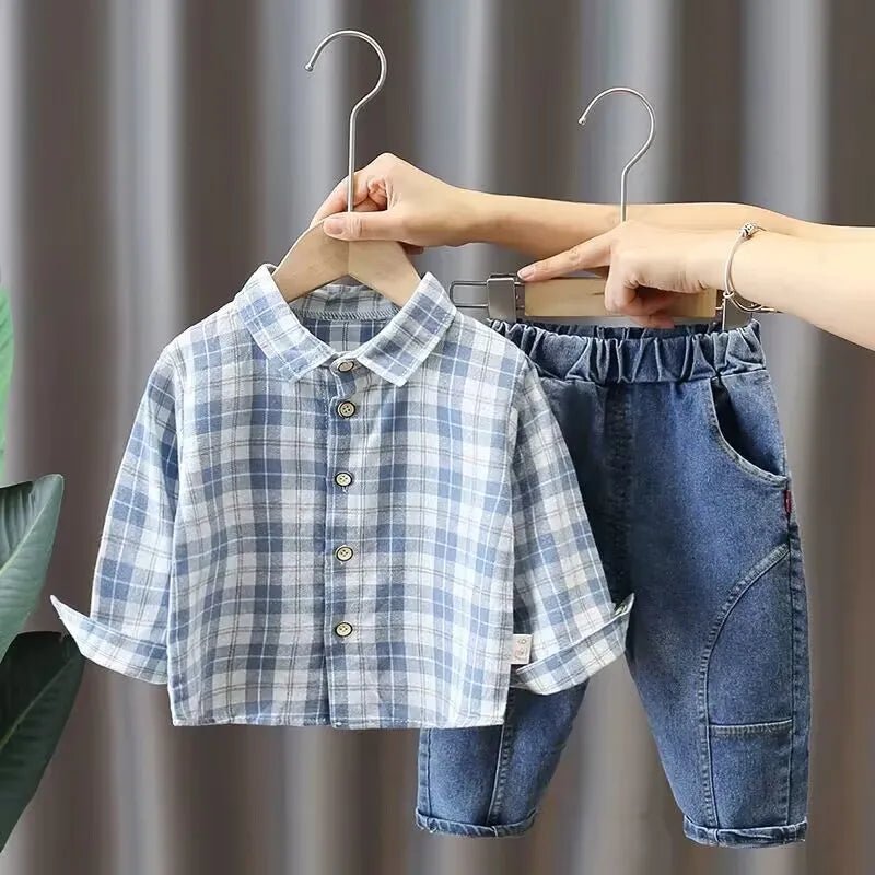 Boys' Baby Autumn Suit 2024 New Children's Fashionable Clothes Spring and Autumn Vest Shirt Jeans 3 Piece Set - PratSN