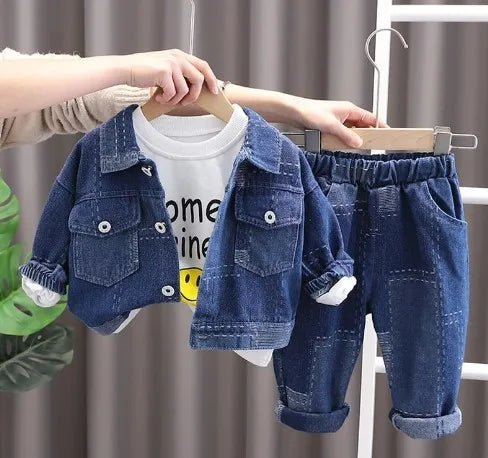 Boy's denim suit Spring and autumn new children fashion foreign style coat boy handsome fried street suit 1 2 3 7 12 15 Y - PratSN