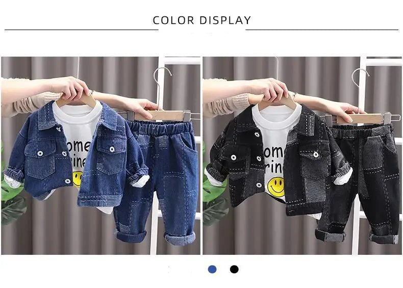Boy's denim suit Spring and autumn new children fashion foreign style coat boy handsome fried street suit 1 2 3 7 12 15 Y - PratSN