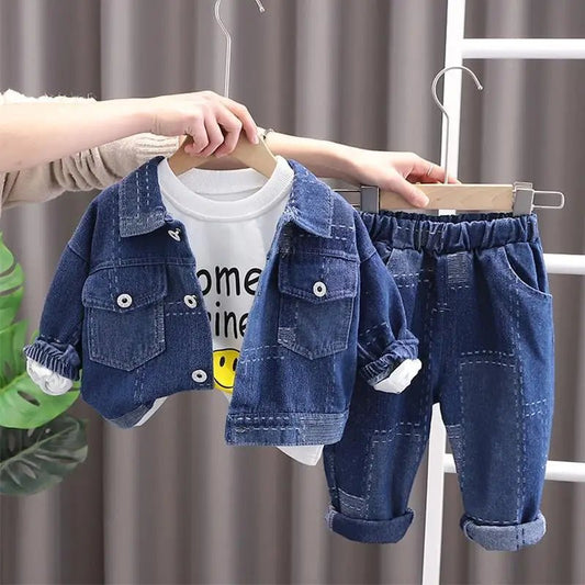 Boy's denim suit Spring and autumn new children fashion foreign style coat boy handsome fried street suit 1 2 3 7 12 15 Y - PratSN