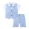 Boys Formal Three Piece Set White Cotton Short Sleeve Shirt Vest Shorts With Striped Patterns - PratSN
