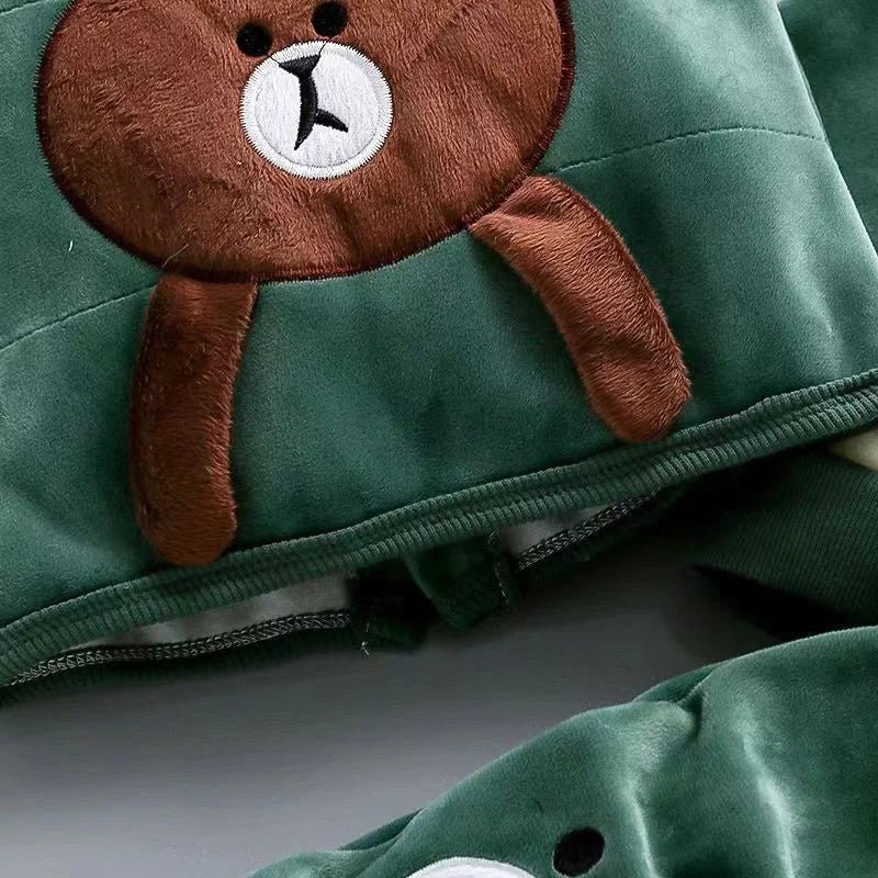 Boys Girls Padded Sets New Autumn Winter Children's Suits Kids Hooded Jackets +Pants 3Pcs Outfits Baby Spring Cartoon Clothing - PratSN
