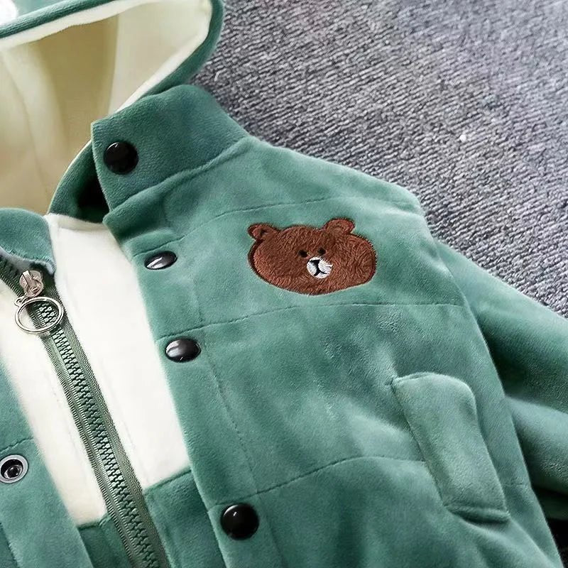 Boys Girls Padded Sets New Autumn Winter Children's Suits Kids Hooded Jackets +Pants 3Pcs Outfits Baby Spring Cartoon Clothing - PratSN