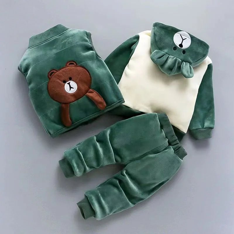 Boys Girls Padded Sets New Autumn Winter Children's Suits Kids Hooded Jackets +Pants 3Pcs Outfits Baby Spring Cartoon Clothing - PratSN