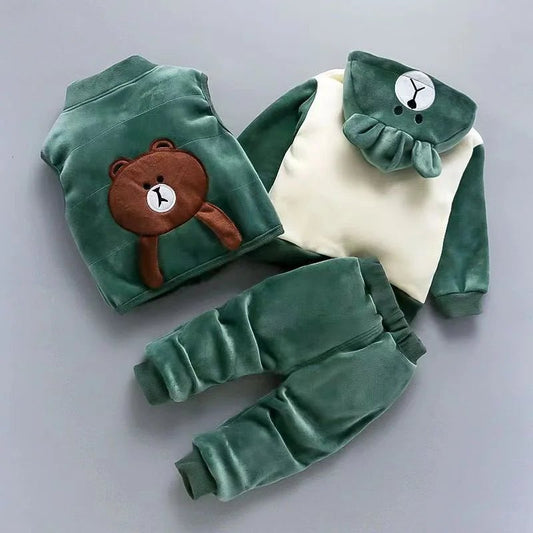Boys Girls Padded Sets New Autumn Winter Children's Suits Kids Hooded Jackets +Pants 3Pcs Outfits Baby Spring Cartoon Clothing - PratSN