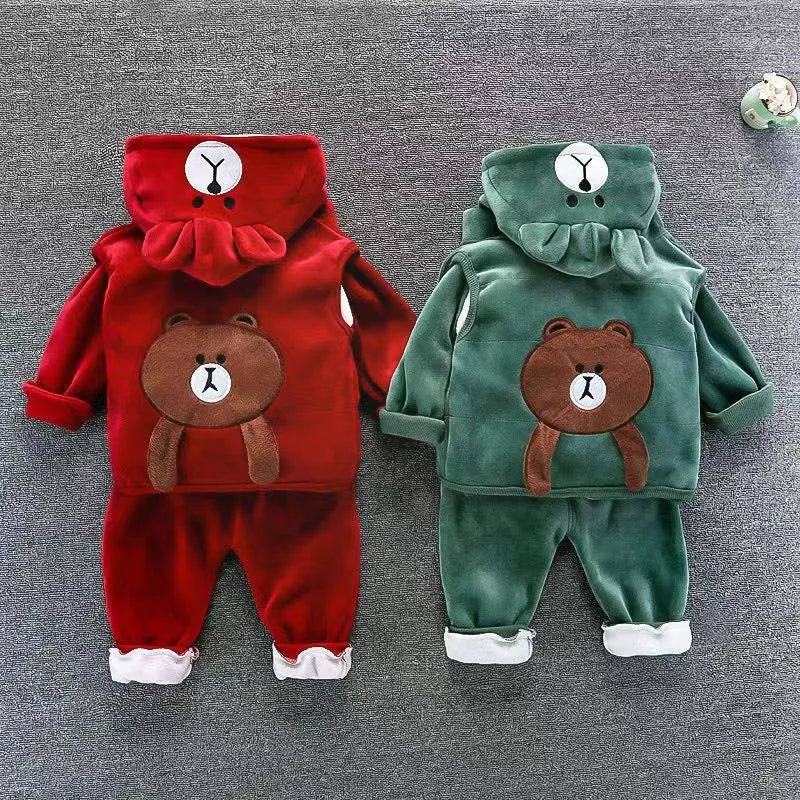 Boys Girls Padded Sets New Autumn Winter Children's Suits Kids Hooded Jackets +Pants 3Pcs Outfits Baby Spring Cartoon Clothing - PratSN