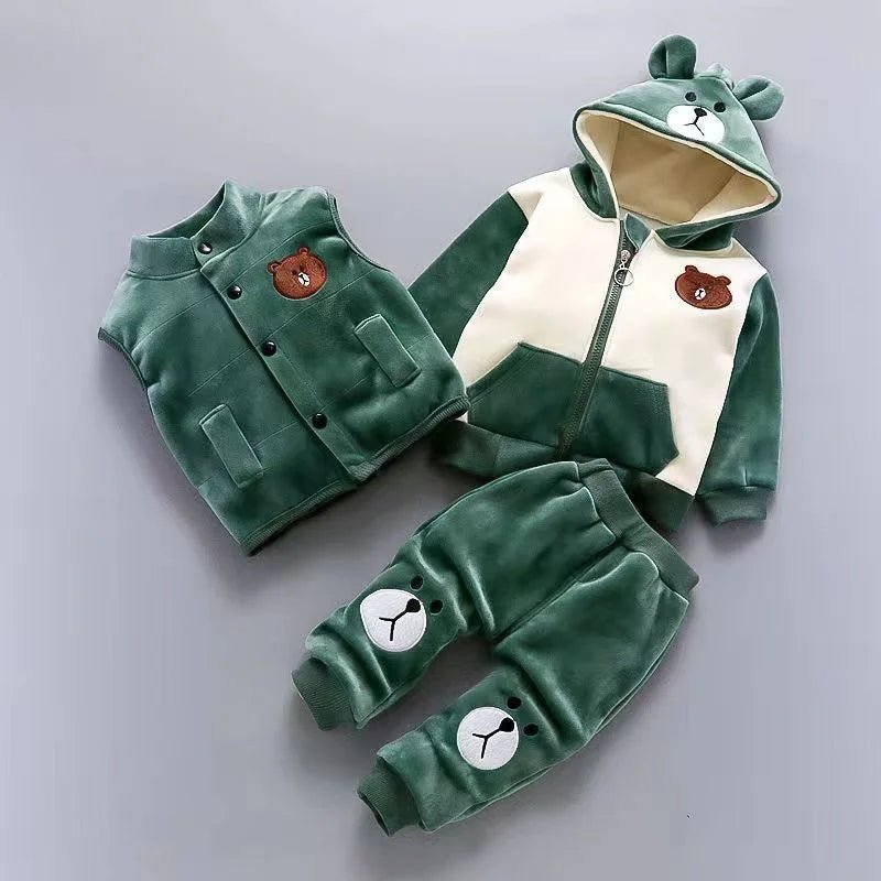 Boys Girls Padded Sets New Autumn Winter Children's Suits Kids Hooded Jackets +Pants 3Pcs Outfits Baby Spring Cartoon Clothing - PratSN
