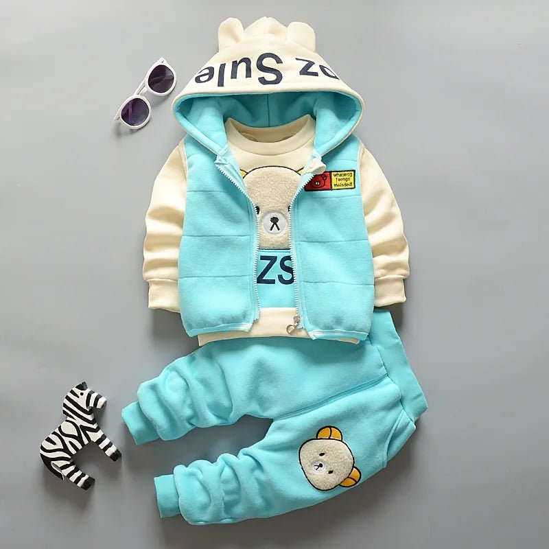 Boys Girls Padded Sets New Autumn Winter Children's Suits Kids Hooded Jackets +Pants 3Pcs Outfits Baby Spring Cartoon Clothing - PratSN