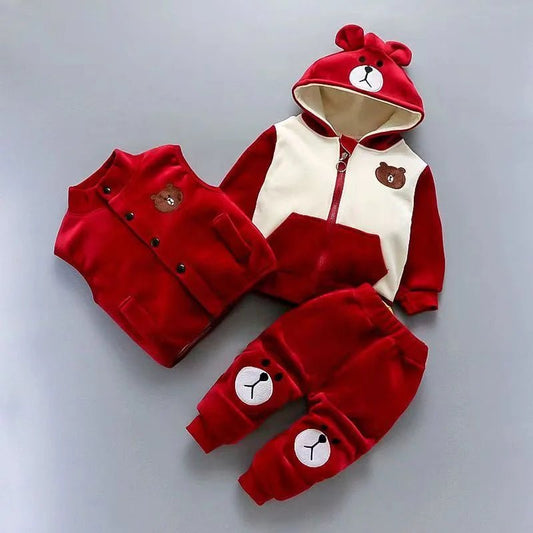 Boys Girls Padded Sets New Autumn Winter Children's Suits Kids Hooded Jackets +Pants 3Pcs Outfits Baby Spring Cartoon Clothing - PratSN