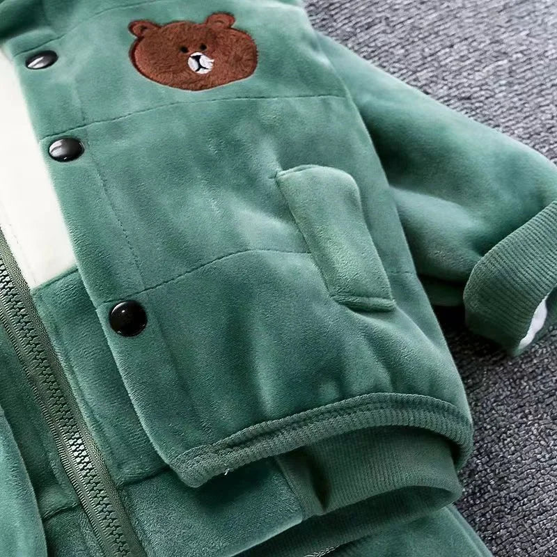 Boys Girls Padded Sets New Autumn Winter Children's Suits Kids Hooded Jackets +Pants 3Pcs Outfits Baby Spring Cartoon Clothing - PratSN