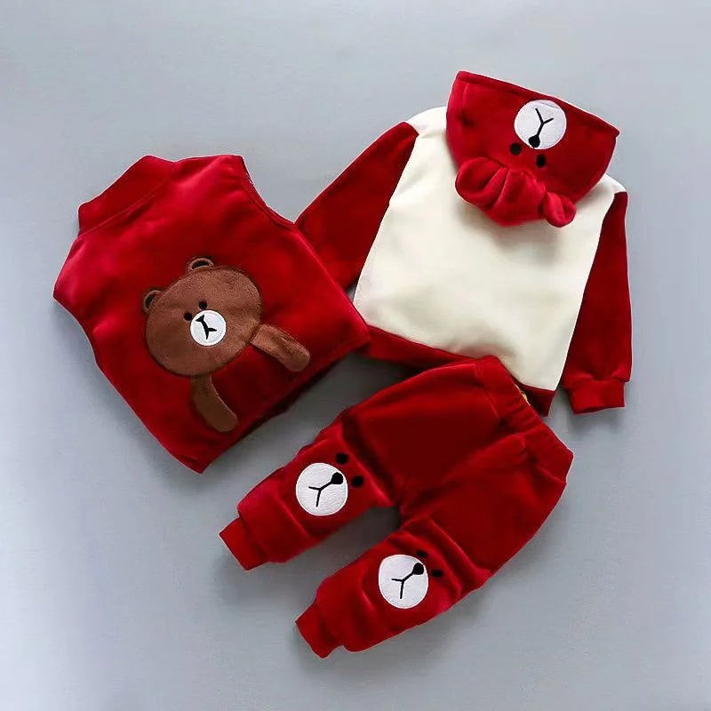 Boys Girls Padded Sets New Autumn Winter Children's Suits Kids Hooded Jackets +Pants 3Pcs Outfits Baby Spring Cartoon Clothing - PratSN