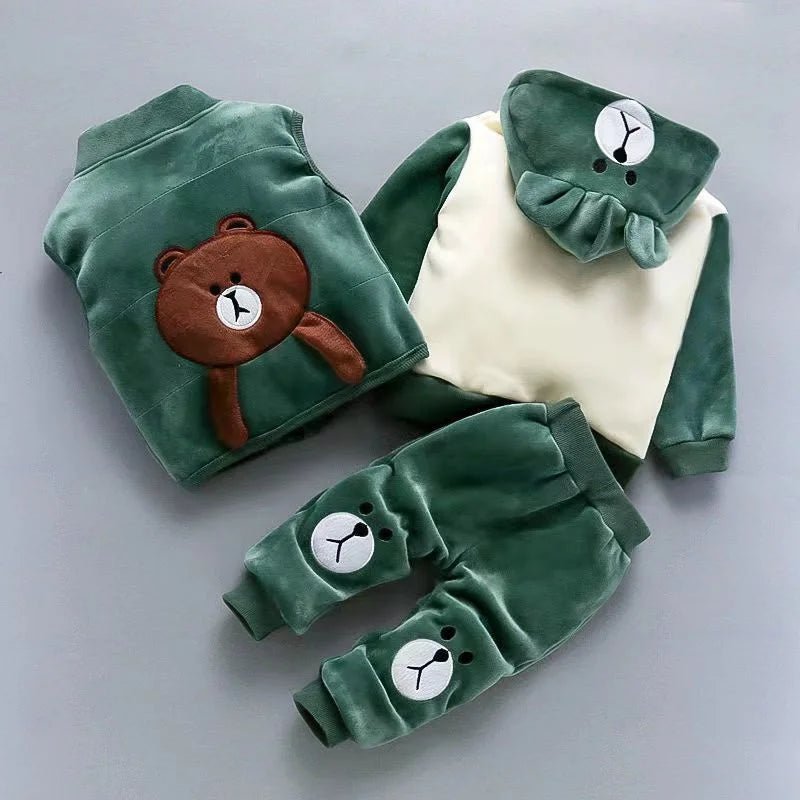 Boys Girls Padded Sets New Autumn Winter Children's Suits Kids Hooded Jackets +Pants 3Pcs Outfits Baby Spring Cartoon Clothing - PratSN