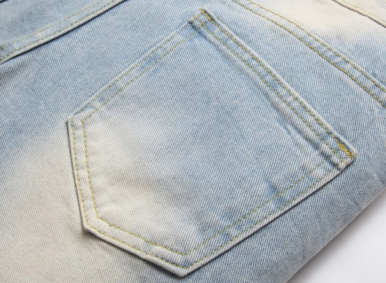 Boys' Light Blue Retro Straight - leg Ripped Jeans Children Washed Distressed Stretch Denim Trousers Big Kids Casual Pants 5 - 16y - PratSN