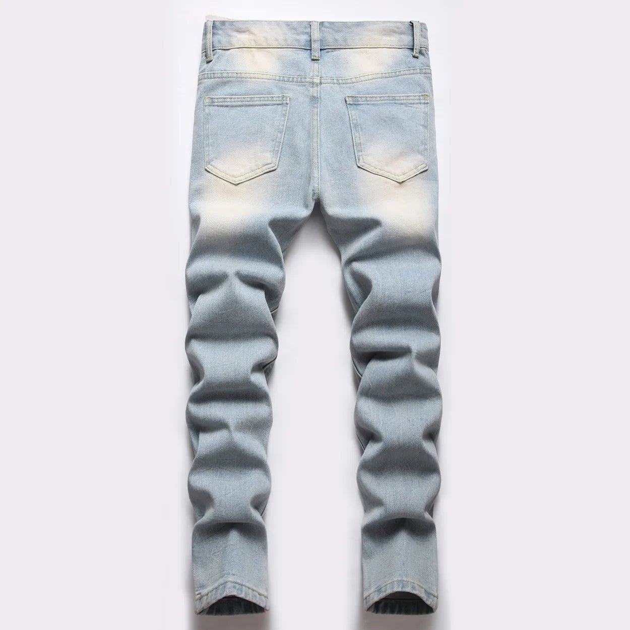 Boys' Light Blue Retro Straight - leg Ripped Jeans Children Washed Distressed Stretch Denim Trousers Big Kids Casual Pants 5 - 16y - PratSN