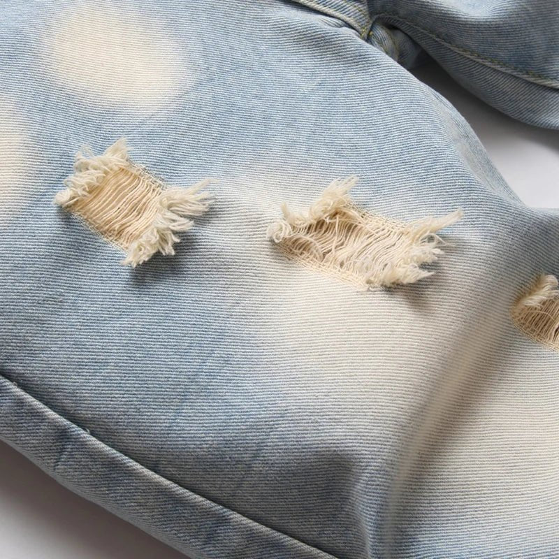 Boys' Light Blue Retro Straight - leg Ripped Jeans Children Washed Distressed Stretch Denim Trousers Big Kids Casual Pants 5 - 16y - PratSN