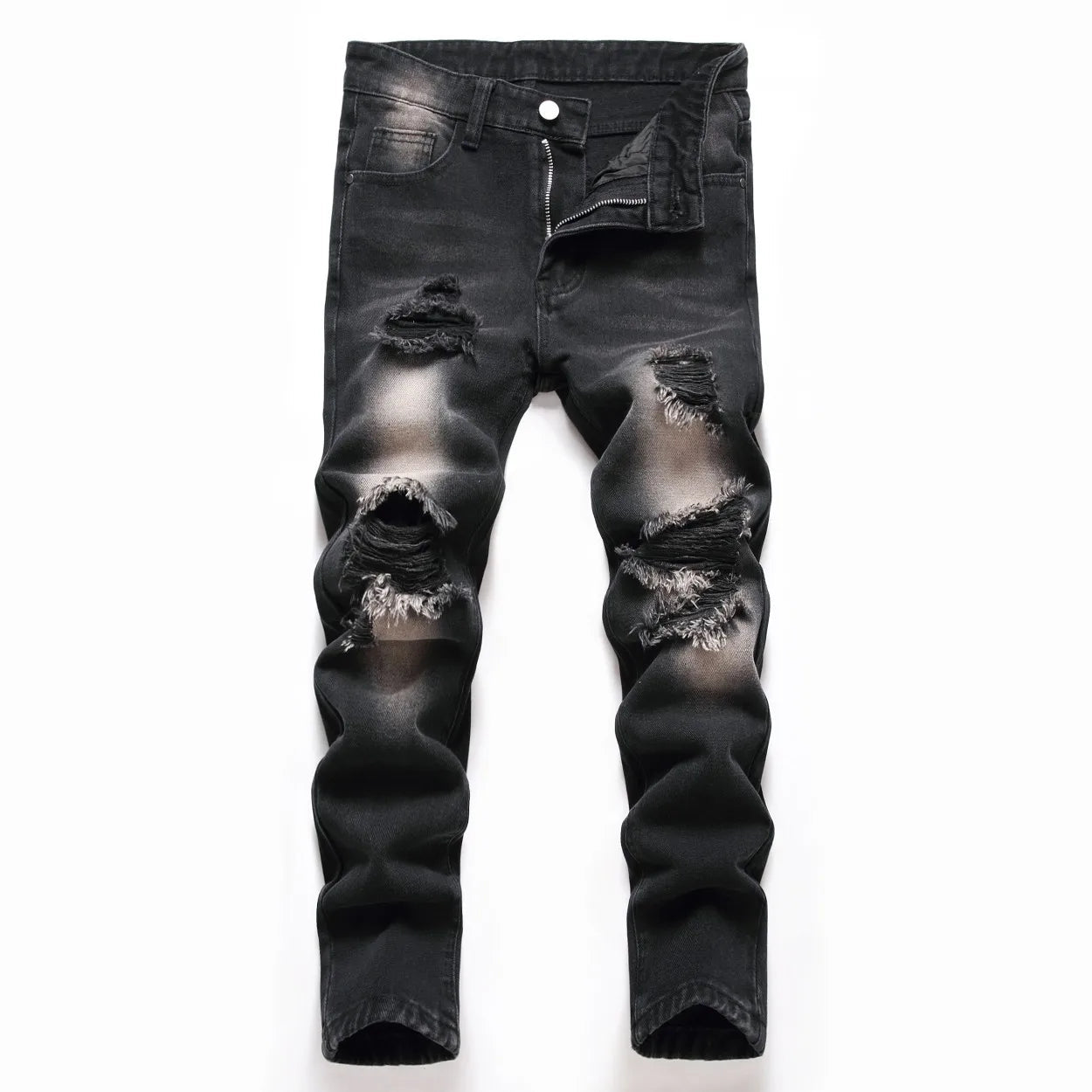 Boys' Light Blue Retro Straight - leg Ripped Jeans Children Washed Distressed Stretch Denim Trousers Big Kids Casual Pants 5 - 16y - PratSN