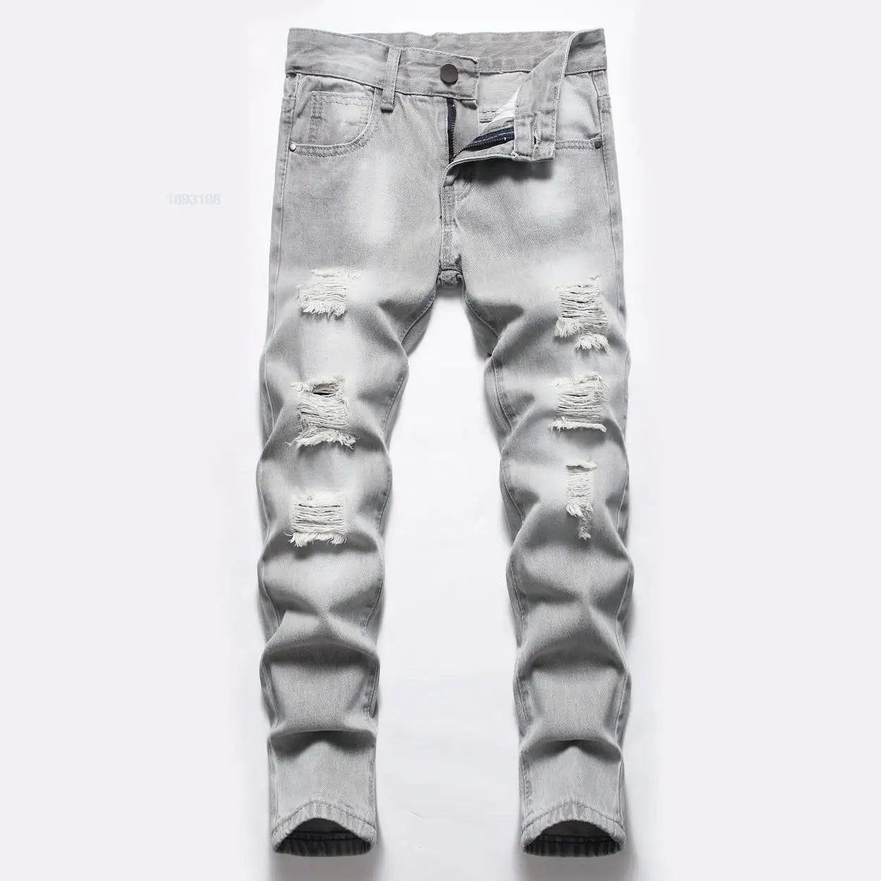 Boys' Light Blue Retro Straight - leg Ripped Jeans Children Washed Distressed Stretch Denim Trousers Big Kids Casual Pants 5 - 16y - PratSN