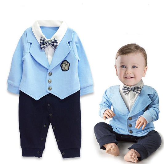 Boys Long Sleeve Bow Gentleman Romper - PratSN