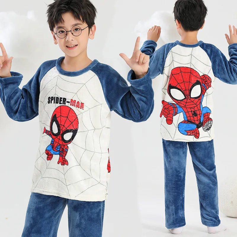 Boys' Long Sleeved Flannel Children's Pajamas Autumn and Winter Coral Fleece Girls' and Babies' Home Clothes Set Spiderman - PratSN