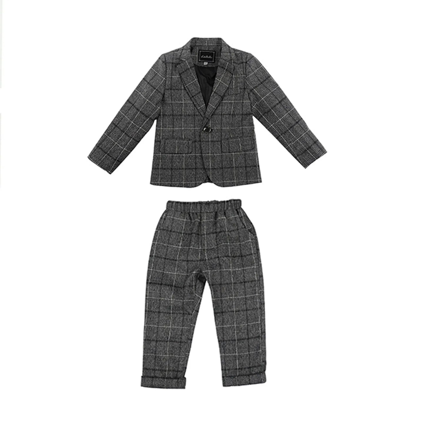 Boys Plaid Slim Fit Casual Suits Set Child Spring Autumn Performance Piano Photography Costume Kids Blazer Pants Outfit - PratSN