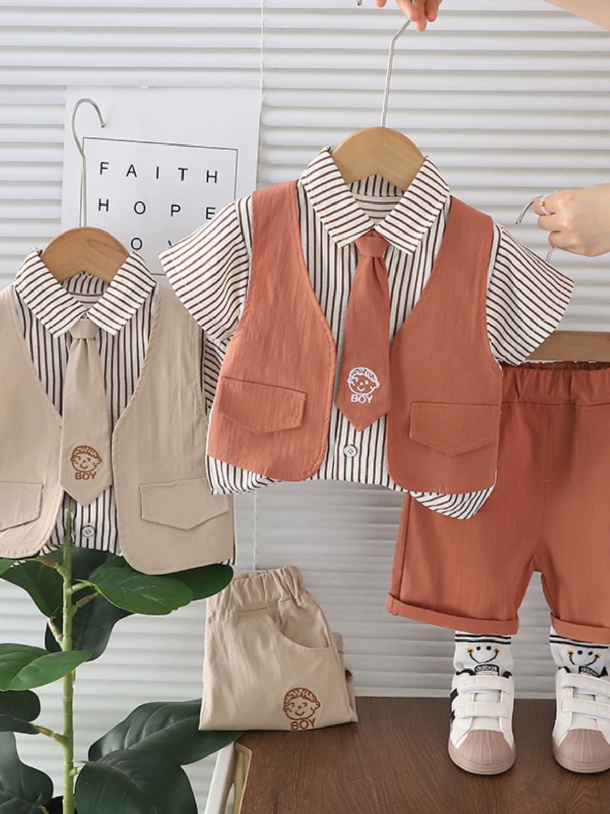 Boys' Shirt Vest Three - Piece Summer Dress - PratSN