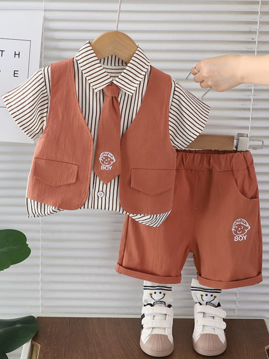 Boys' Shirt Vest Three - Piece Summer Dress - PratSN