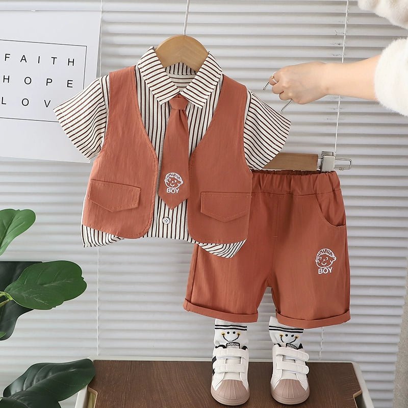 Boys' Shirt Vest Three - Piece Summer Dress - PratSN