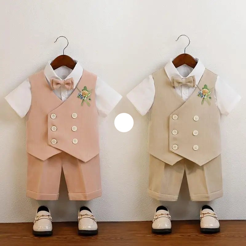 Boys Summer Vest Shorts Performance Suit Children Formal Wedding Dress Kids Photography Suit Baby Birthday Ceremony Costume - PratSN