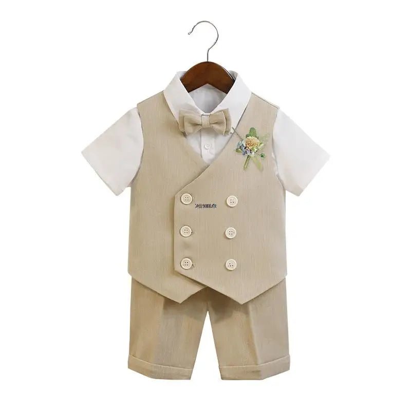 Boys Summer Vest Shorts Performance Suit Children Formal Wedding Dress Kids Photography Suit Baby Birthday Ceremony Costume - PratSN