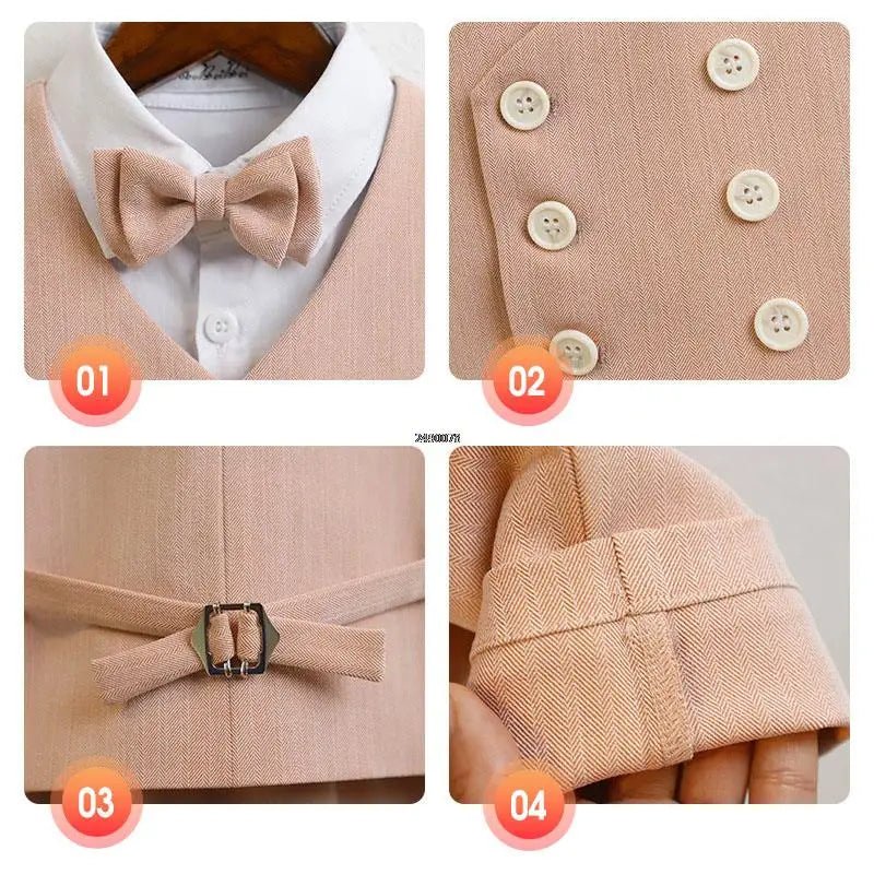 Boys Summer Vest Shorts Performance Suit Children Formal Wedding Dress Kids Photography Suit Baby Birthday Ceremony Costume - PratSN