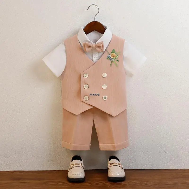 Boys Summer Vest Shorts Performance Suit Children Formal Wedding Dress Kids Photography Suit Baby Birthday Ceremony Costume - PratSN