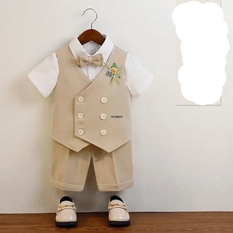 Boys Summer Vest Shorts Performance Suit Children Formal Wedding Dress Kids Photography Suit Baby Birthday Ceremony Costume - PratSN
