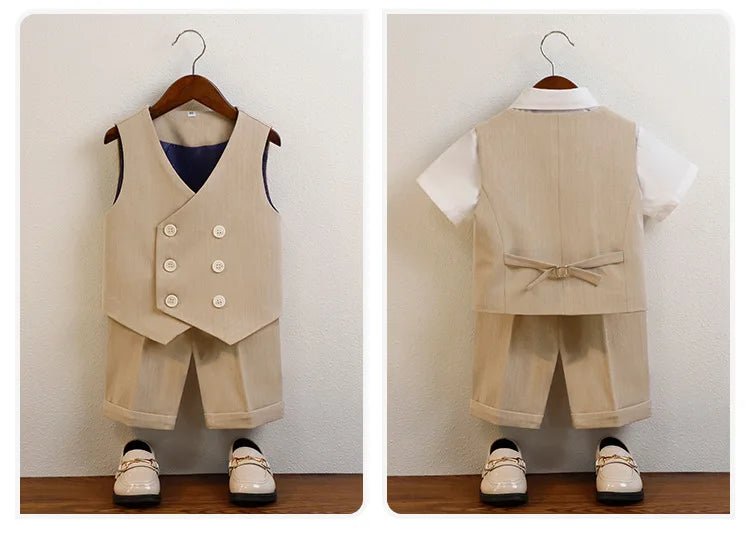 Boys Summer Vest Shorts Performance Suit Children Formal Wedding Dress Kids Photography Suit Baby Birthday Ceremony Costume - PratSN
