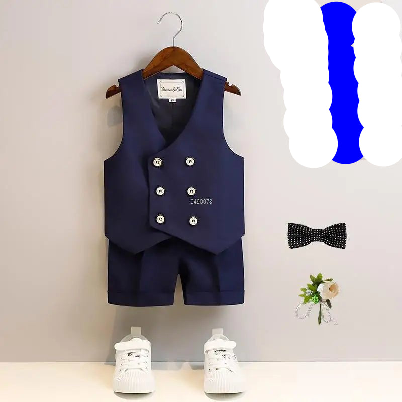 Boys Summer Vest Shorts Performance Suit Children Formal Wedding Dress Kids Photography Suit Baby Birthday Ceremony Costume - PratSN