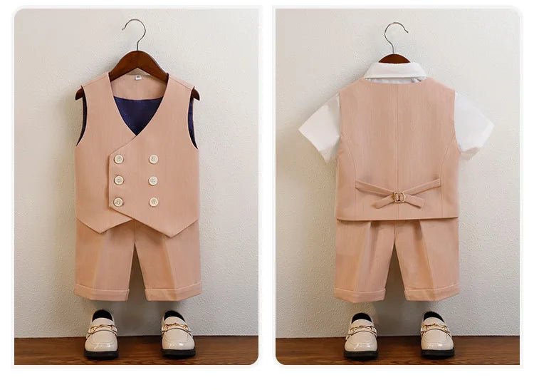 Boys Summer Vest Shorts Performance Suit Children Formal Wedding Dress Kids Photography Suit Baby Birthday Ceremony Costume - PratSN