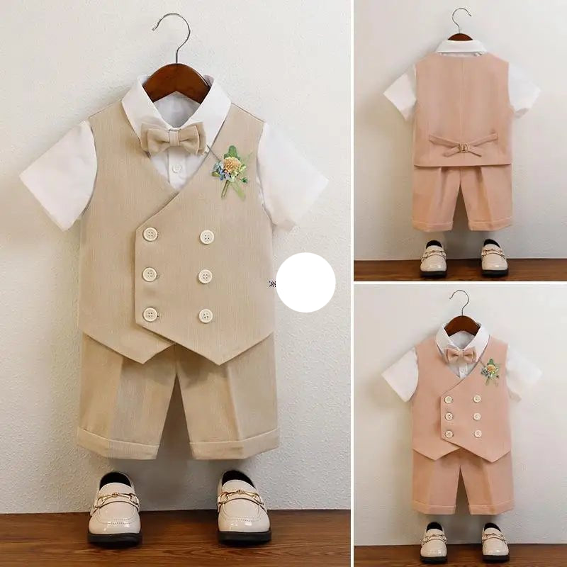 Boys Summer Vest Shorts Performance Suit Children Formal Wedding Dress Kids Photography Suit Baby Birthday Ceremony Costume - PratSN