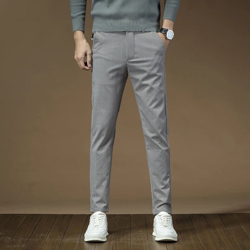 Brand Clothing 2024 Autumn Thick Style Plaid Work Stretch Pants Men Business Fashion Slim Grey Party Casual Pant Trousers Male - PratSN